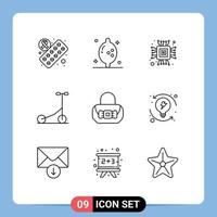 Outline Pack of 9 Universal Symbols of progression development micro purse bag Editable Vector Design Elements