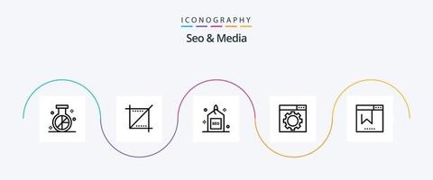 Seo and Media Line 5 Icon Pack Including bookmark. seo. web. optimization. search vector