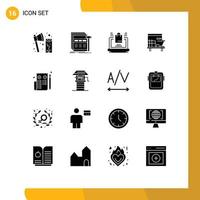 Modern Set of 16 Solid Glyphs and symbols such as table desk webpage workplace online Editable Vector Design Elements