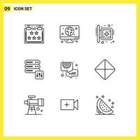 Set of 9 Modern UI Icons Symbols Signs for consulting business hospital server database Editable Vector Design Elements