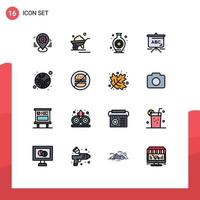 User Interface Pack of 16 Basic Flat Color Filled Lines of planet schoolbag truck education hobby Editable Creative Vector Design Elements
