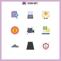 9 Flat Color concept for Websites Mobile and Apps camera cash mobile coin hand Editable Vector Design Elements