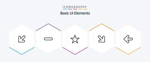 Basic Ui Elements 25 Line icon pack including point back. arrows. bookmark. arrow. down vector