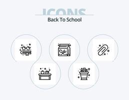 espalda a colegio línea icono paquete 5 5 icono diseño. marcador. escuela. manzana. cuadro. comida vector