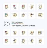 20 Mind Process And Human Features Line Filled Color icon Pack like charactore setting graph mind brain vector