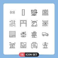 Editable Vector Line Pack of 16 Simple Outlines of holiday speedup art launching studio Editable Vector Design Elements