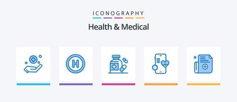 salud y médico azul 5 5 icono paquete incluso . registro. medicamento. médico. corazón. creativo íconos diseño vector