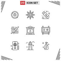 Pack of 9 creative Outlines of lantern fire flash chip development Editable Vector Design Elements