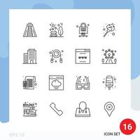 16 Universal Outlines Set for Web and Mobile Applications house building locked stick flame Editable Vector Design Elements