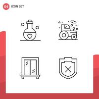 Group of 4 Modern Filledline Flat Colors Set for love interior perfume agrimotor security Editable Vector Design Elements