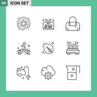 Universal Icon Symbols Group of 9 Modern Outlines of living plant kissing nature romantic Editable Vector Design Elements
