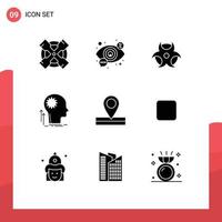 Pictogram Set of 9 Simple Solid Glyphs of location brainstorming education idea creative Editable Vector Design Elements