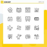 Group of 16 Outlines Signs and Symbols for data traffic data test tube cloud website Editable Vector Design Elements