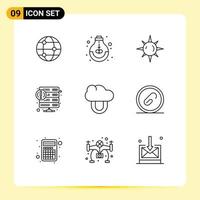 Pack of 9 creative Outlines of private web sun service error Editable Vector Design Elements