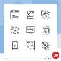 9 Outline concept for Websites Mobile and Apps live love winner key tarot Editable Vector Design Elements