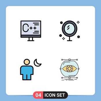 moderno conjunto de 4 4 línea de relleno plano colores y símbolos tal como codificación ducha desarrollo baño cuerpo editable vector diseño elementos