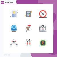 Pictogram Set of 9 Simple Flat Colors of world globe interface earth exit Editable Vector Design Elements