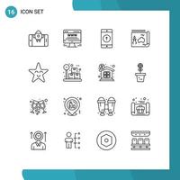 Group of 16 Modern Outlines Set for news guide application travel sent Editable Vector Design Elements