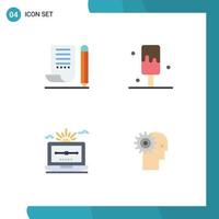 Set of 4 Commercial Flat Icons pack for jotter file notepad ice computer Editable Vector Design Elements