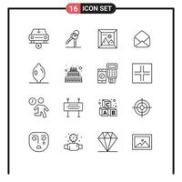 Modern Set of 16 Outlines and symbols such as lemon open room email travel Editable Vector Design Elements