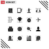 Universal Icon Symbols Group of 16 Modern Solid Glyphs of right sweep cinema cleaning broom Editable Vector Design Elements