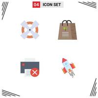 Set of 4 Vector Flat Icons on Grid for tools gadget bag shopping printer Editable Vector Design Elements