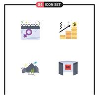Modern Set of 4 Flat Icons Pictograph of calendar hill women chart nature Editable Vector Design Elements