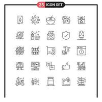 Mobile Interface Line Set of 25 Pictograms of surprise reward coconut present solution Editable Vector Design Elements