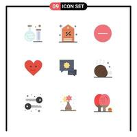 Set of 9 Commercial Flat Colors pack for prayer happy tag heart multimedia Editable Vector Design Elements