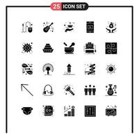 25 User Interface Solid Glyph Pack of modern Signs and Symbols of capital cell musical mobile lamp Editable Vector Design Elements