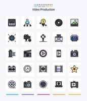 creativo vídeo producción 25 línea lleno icono paquete tal como medios de comunicación. multimedia. bulbo. medios de comunicación. disco vector