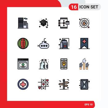 16 User Interface Flat Color Filled Line Pack of modern Signs and Symbols of plate coffee app cafe flowchart Editable Creative Vector Design Elements