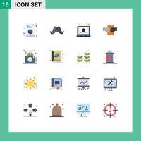 Pictogram Set of 16 Simple Flat Colors of photography camera lesson punch boxing Editable Pack of Creative Vector Design Elements