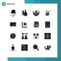 16 User Interface Solid Glyph Pack of modern Signs and Symbols of book security insurance secure padlock Editable Vector Design Elements