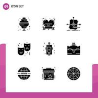 Stock Vector Icon Pack of 9 Line Signs and Symbols for city circus business expression mask Editable Vector Design Elements