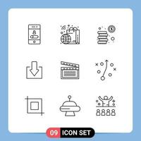 9 User Interface Outline Pack of modern Signs and Symbols of movis download smart down investment Editable Vector Design Elements