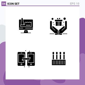 4 4 usuario interfaz sólido glifo paquete de moderno señales y símbolos de computadora compartir fábrica presente belleza editable vector diseño elementos