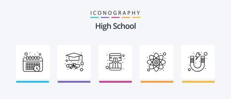 High School Line 5 Icon Pack Including furniture. cabinet. building. paper. online. Creative Icons Design vector