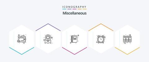 Miscellaneous 25 Line icon pack including files. contact. watch. alarm vector