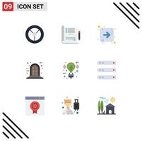 Set of 9 Modern UI Icons Symbols Signs for files lighting right light bulb Editable Vector Design Elements