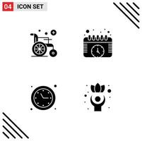 Group of 4 Solid Glyphs Signs and Symbols for medical time calendar watch exercise Editable Vector Design Elements