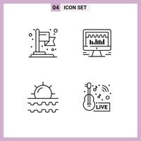 Stock Vector Icon Pack of 4 Line Signs and Symbols for achievement sun computer graph vacation Editable Vector Design Elements