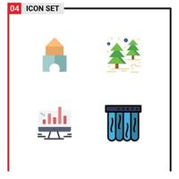 Set of 4 Vector Flat Icons on Grid for building graph forest business mattress Editable Vector Design Elements