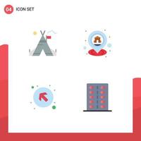 User Interface Pack of 4 Basic Flat Icons of tent free arrow american location up Editable Vector Design Elements