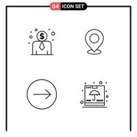 4 User Interface Line Pack of modern Signs and Symbols of employee cost pointer map pin transfer Editable Vector Design Elements