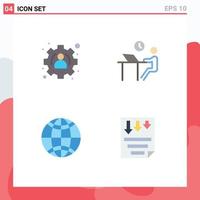 Set of 4 Vector Flat Icons on Grid for management globe desk person data Editable Vector Design Elements