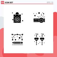 4 Universal Solid Glyphs Set for Web and Mobile Applications handbag drawing tools device design production dangling earrings Editable Vector Design Elements