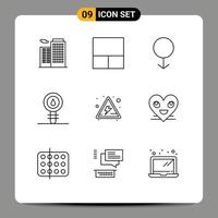 User Interface Pack of 9 Basic Outlines of emoji signs biochemistry danger laboratory Editable Vector Design Elements