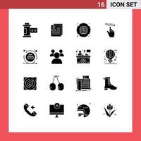 Pack of 16 creative Solid Glyphs of left gestures file finger processor Editable Vector Design Elements