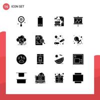 Group of 16 Solid Glyphs Signs and Symbols for cloud sharing wedding file presentation Editable Vector Design Elements